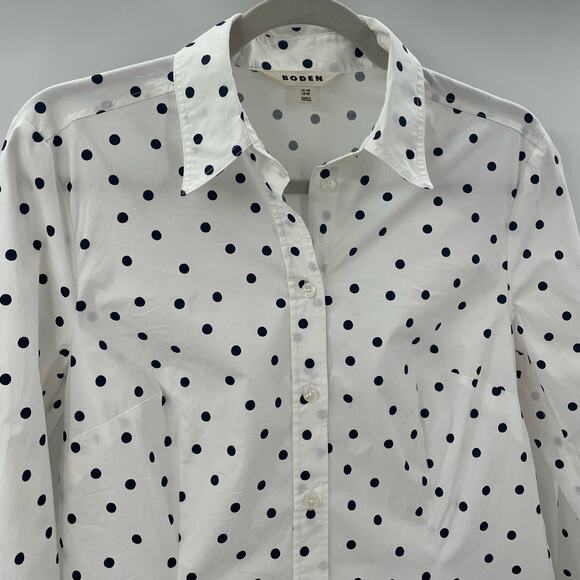 Boden Saskia Stretch Cotton Shirt Ivory Spaced Polka Dot Navy Blue 8 - Picture 4 of 9